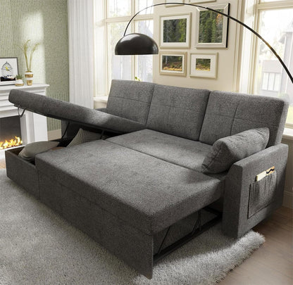 VanAcc Sofa Bed, Sleeper Sofa with Storage Chaise 2 in 1 Pull Out Couch Living Room