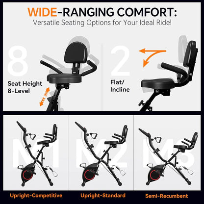 Foldable Exercise Bike Stationary Bikes for Home, 5 IN 1 Indoor Workout Bike, Cycling Bike with 16-Level Quiet Magnetic Resistance, 6.6 LBS Flywheel and 300LBS Capacity, 2025 Designed 817 X-bike