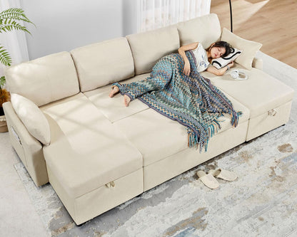 VanAcc Sofa Bed, Sleeper Sofa with Storage Chaise 2 in 1 Pull Out Couch Living Room
