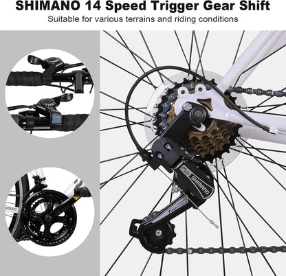 WEIZE Road Bike, 700C Wheel City Commuter Bicycle, Shimano 14 Speed Drop Bar, Racing Adult Bike with Caliper Brakes, High-Carbon Steel Hybrid Bikes