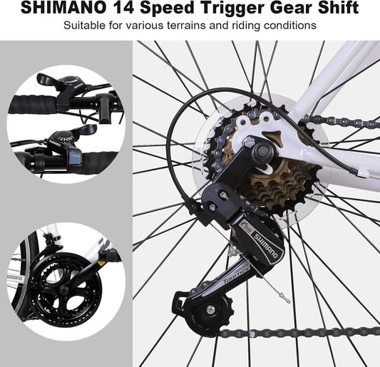 WEIZE Road Bike, 700C Wheel City Commuter Bicycle, Shimano 14 Speed Drop Bar, Racing Adult Bike with Caliper Brakes, High-Carbon Steel Hybrid Bikes