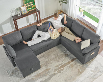 VanAcc Sofa Bed, Sleeper Sofa with Storage Chaise 2 in 1 Pull Out Couch Living Room