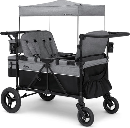 Jeep Wrangler Deluxe 4 Seater Stroller Wagon by Delta Children - Premium Quad Stroller Wagon for 4 Kids