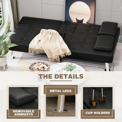 Homall Futon Sofa Bed Leather Futon Couch with Armrests Adjustable Recliner Sleeper Sofa Bed