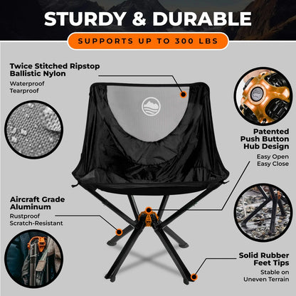 CLIQ Portable Folding Chair for Camping Supports 300 Lbs