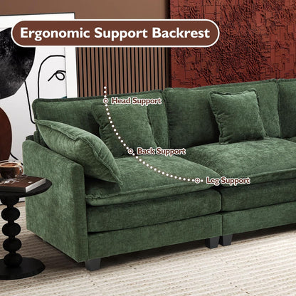 111.4 Inch L-Shaped Modern Sofa Modular Cloud Sofa Ottoman 4-Seater Chenille Deep Seat Sofa