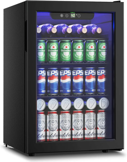 Beverage Refrigerator Cooler - 126 Can Mini Fridge Glass Door for Drinks Soda Beer Wine - Small Refrigerator for Office Bedroom Home Bar, 4 Adjustable Shelves, 3.2 Cu.Ft, Silver