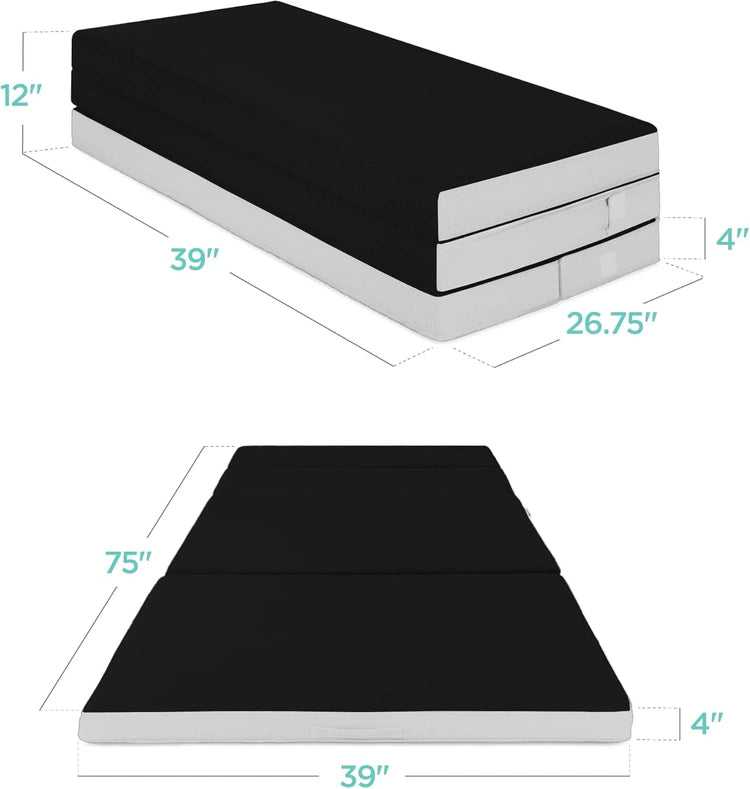 Best Choice Products 4in Portable Queen-Size Mattress, Tri-Fold Mattress for Camping, Guest, Toddler, Foam Plush w/Carry Case - Grey