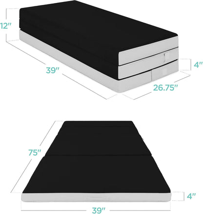 Best Choice Products 4in Portable Queen-Size Mattress, Tri-Fold Mattress for Camping, Guest, Toddler, Foam Plush w/Carry Case - Grey