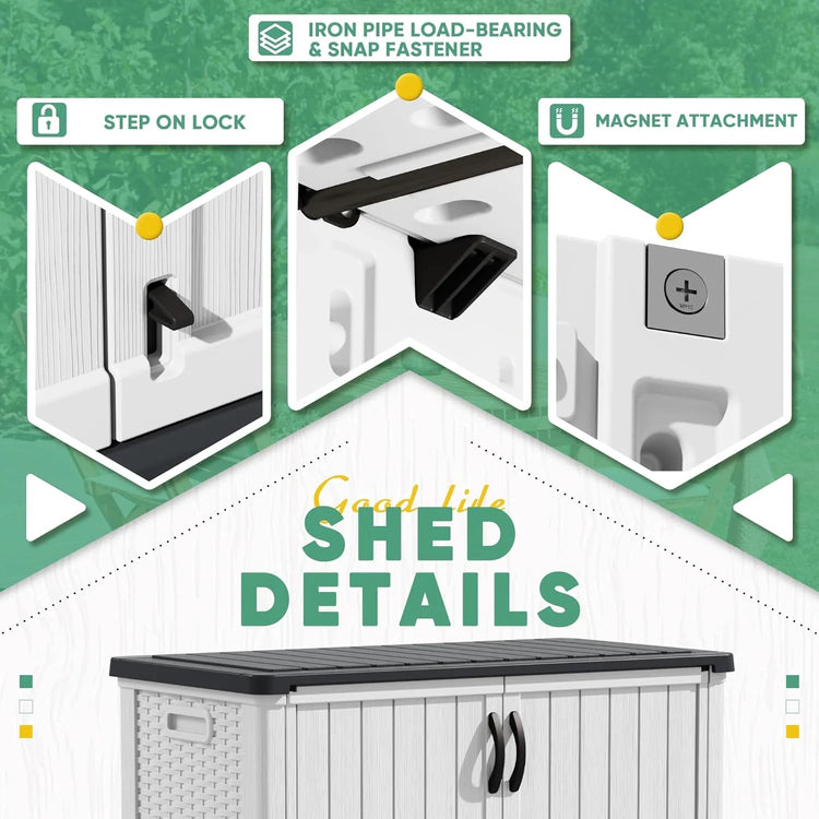 Devoko Outdoor Storage Cabinet 26 Cu Ft with Lockable Doors, Horizontal Storage Shed Waterproof Patio Tools Storage Box for Sofa Cushions, Gardening Tools and Accessories (White)