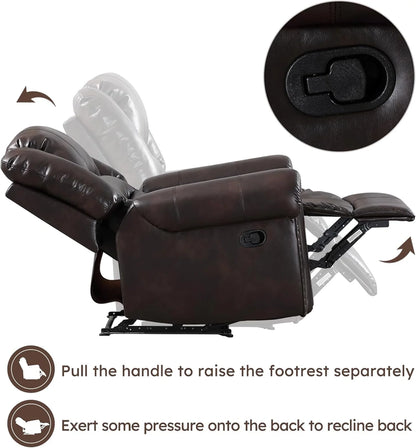 CANMOV Leather Recliner Chair, Classic and Traditional Manual Recliner Chair with Comfortable Arms and Back Single Sofa for Living Room, Nut Brown