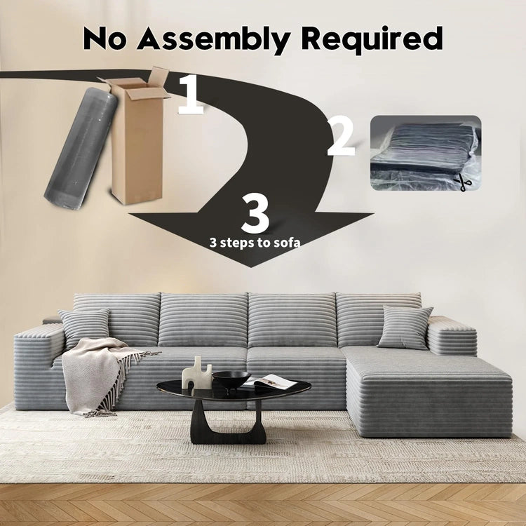 107.5" Cloud Modular Sectional Sofa Couch with L-Shape Chaise,Modern Minimalist Upholstered Couches for Living Room Bedroom,Deep Seat Corner Couch .No Assembly Required (Black,Left Facing Chaise)