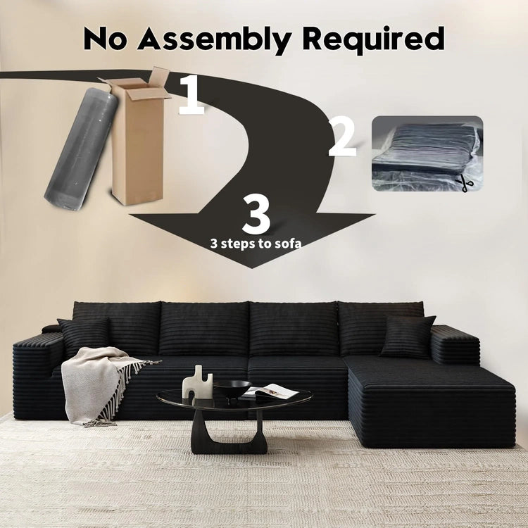 107.5" Cloud Modular Sectional Sofa Couch with L-Shape Chaise,Modern Minimalist Upholstered Couches for Living Room Bedroom,Deep Seat Corner Couch .No Assembly Required (Black,Left Facing Chaise)