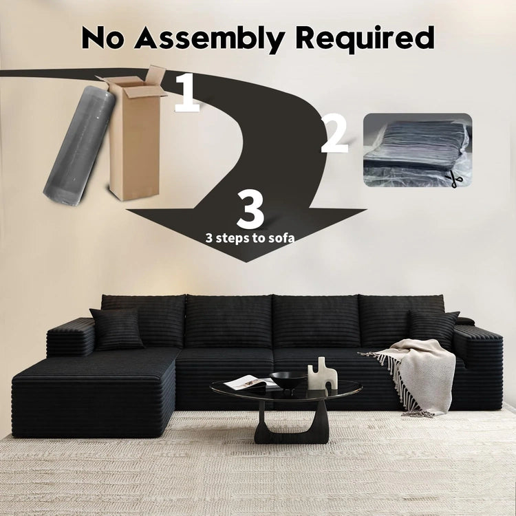 107.5" Cloud Modular Sectional Sofa Couch with L-Shape Chaise,Modern Minimalist Upholstered Couches for Living Room Bedroom,Deep Seat Corner Couch .No Assembly Required (Black,Left Facing Chaise)