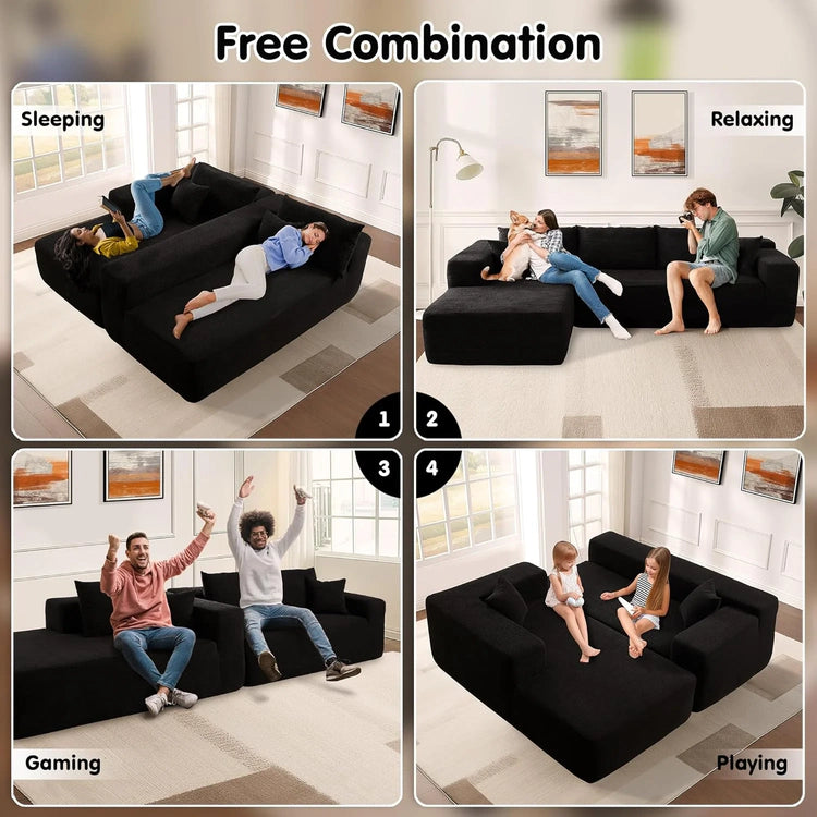 ovios 104" Cloud Sectional Couch with L-Shape Chaise,Modern Modular Sofa with Deep Seat, Upholstered Couches for Living Room Bedroom,No Assembly Required, Grey (Plush Corduroy Fabric)
