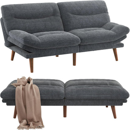 Pipishell Convertible Futon Sofa Bed,66" Corduroy Futon Couch with Adjustable Backrest and Armrests, Recliner Sleeper Sofa for Small Spaces, Play Room or Office, Grey