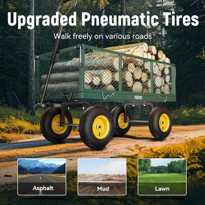 Steel Garden Cart 2-in-1 1400 lbs Heavy Duty Utility Wagon with Removable Mesh Sides to Convert into Flatbed 240?? U-Turn 13" Pneumatic Tires Garden Wagon for Farm Yard Lawn Garden Camping