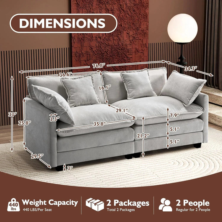 Ihanherry 146" U-Shaped Modern Sofa Modular Sectional Cloud Couch with 2 Ottoman, 6-Seat Chenille Deep Seat Sofa with 6 Pillows for Living Room, Bedroom and Apartment, Grey