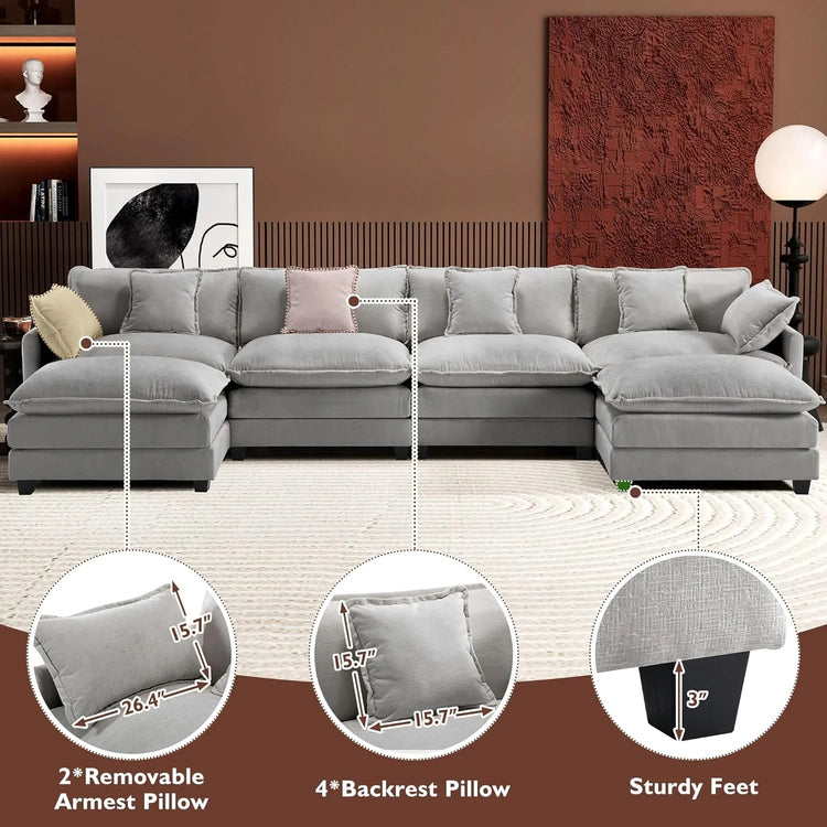 111.4 Inch L-Shaped Modern Sofa Modular Cloud Sofa Ottoman 4-Seater Chenille Deep Seat Sofa