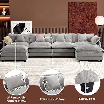 111.4 Inch L-Shaped Modern Sofa Modular Cloud Sofa Ottoman 4-Seater Chenille Deep Seat Sofa