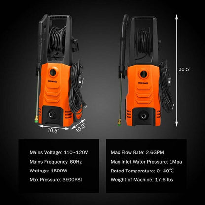 3500PSI Electric Pressure Washer 1800W 2.6 GPM Portable Electric Power Washer with 4 Nozzles