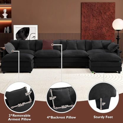 111.4 Inch L-Shaped Modern Sofa Modular Cloud Sofa Ottoman 4-Seater Chenille Deep Seat Sofa