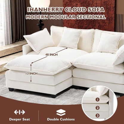 111.4 Inch L-Shaped Modern Sofa Modular Cloud Sofa Ottoman 4-Seater Chenille Deep Seat Sofa