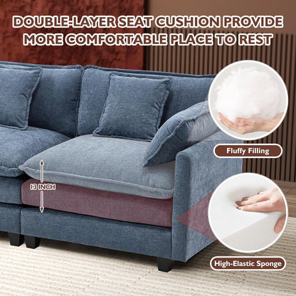 111.4 Inch L-Shaped Modern Sofa Modular Cloud Sofa Ottoman 4-Seater Chenille Deep Seat Sofa