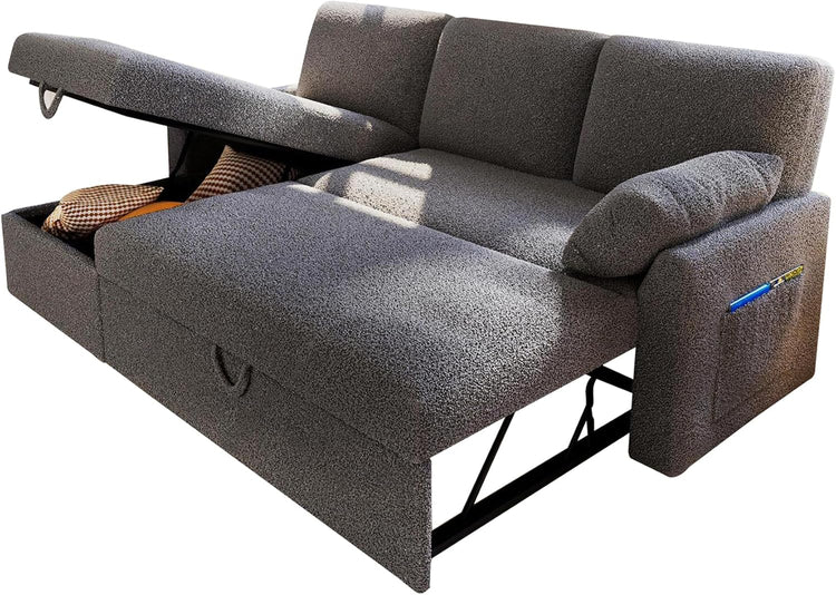 VanAcc Sofa Bed, Sleeper Sofa with Storage Chaise 2 in 1 Pull Out Couch Living Room