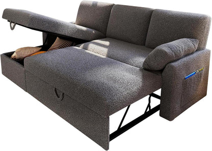 VanAcc Sofa Bed, Sleeper Sofa with Storage Chaise 2 in 1 Pull Out Couch Living Room