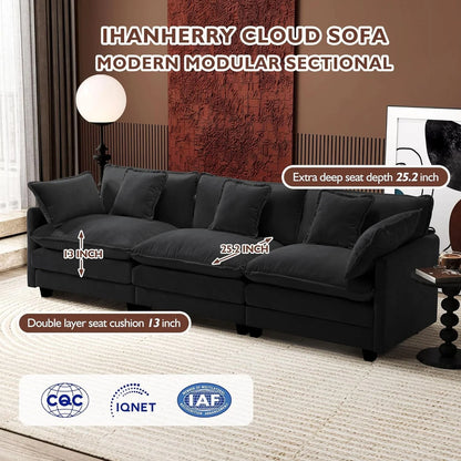 111.4 Inch L-Shaped Modern Sofa Modular Cloud Sofa Ottoman 4-Seater Chenille Deep Seat Sofa