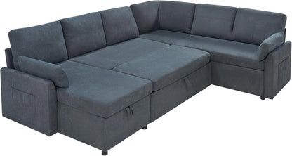 VanAcc Sofa Bed, Sleeper Sofa with Storage Chaise 2 in 1 Pull Out Couch Living Room
