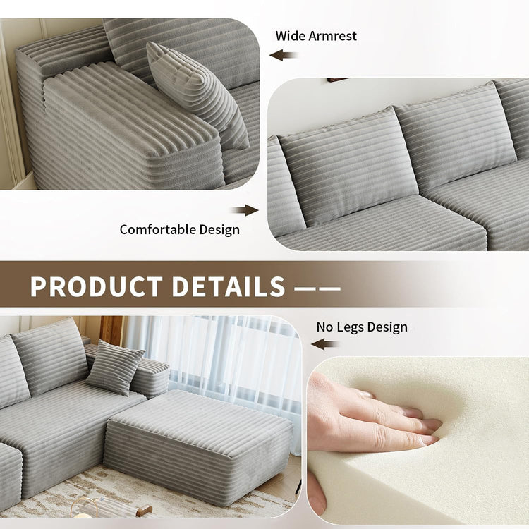 107.5" Cloud Modular Sectional Sofa Couch with L-Shape Chaise,Modern Minimalist Upholstered Couches for Living Room Bedroom,Deep Seat Corner Couch .No Assembly Required (Black,Left Facing Chaise)