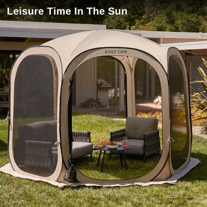 EAST OAK Screen House Tent Pop-Up, Portable Screen Room Canopy Instant Screen Tent 10 x 10 FT with Carry Bag for Patio, Backyard, Deck & Outdoor Activities, Beige