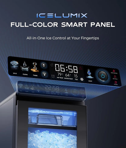 Nugget Ice Maker Countertop, Smart Pebble Ice Machine with APP Control, 44 lbs/24H Soft Pellet Chewable Ice with Self-Cleaning, Stainless Steel.