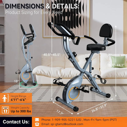 Foldable Exercise Bike Stationary Bikes for Home, 5 IN 1 Indoor Workout Bike, Cycling Bike with 16-Level Quiet Magnetic Resistance, 6.6 LBS Flywheel and 300LBS Capacity, 2025 Designed 817 X-bike
