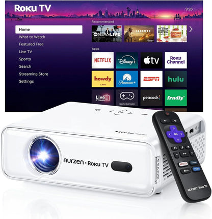 Aurzen Roku TV Smart Projector with Wifi and Bluetooth, Roku Streaming Experience Built-in
