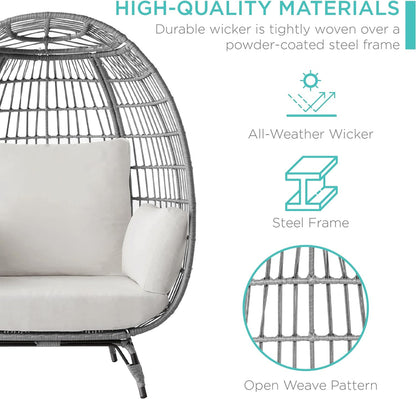 Best Choice Products Wicker Egg Chair Oversized Indoor Outdoor Lounger for Patio Backyard Living Room w/ 4 Cushions Steel Frame 440lb Capacity - Ivory