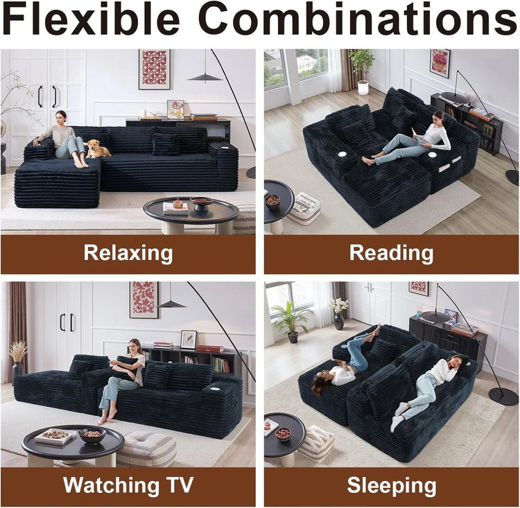 Cloud Sectional Couch with L-Shape Chaise Modern Modular Sofa Deep Seat Built-in Cup Holder