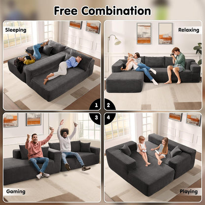 ovios 104" Cloud Sectional Couch with L-Shape Chaise,Modern Modular Sofa with Deep Seat, Upholstered Couches for Living Room Bedroom,No Assembly Required, Grey (Plush Corduroy Fabric)