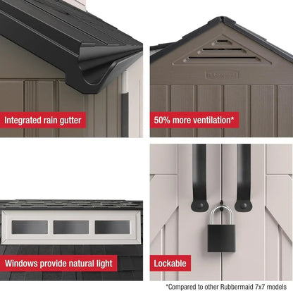 Rubbermaid Resin Outdoor Storage Shed With Floor Weather Resistant Gray Organization for Home