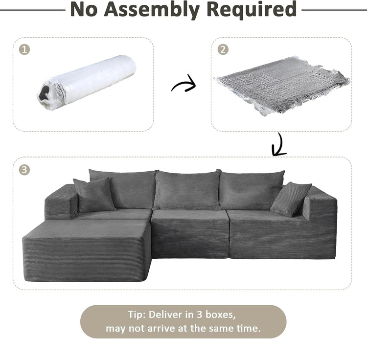 Cloud Sectional Couch with L-Shape Chaise,Modern Modular Sofa with Deep Seat, Upholstered Couches for Living Room Bedroom,No Assembly Required, Beige (Left Facing Chaise)