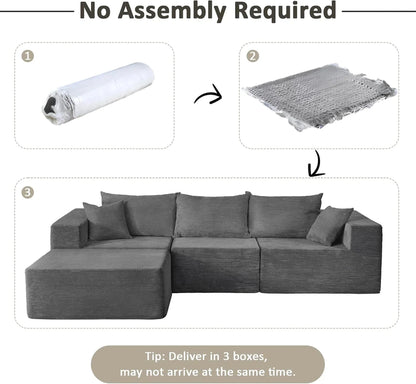 Cloud Sectional Couch with L-Shape Chaise,Modern Modular Sofa with Deep Seat, Upholstered Couches for Living Room Bedroom,No Assembly Required, Beige (Left Facing Chaise)