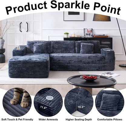 Cloud Sectional Couch with L-Shape Chaise, Modern Modular Sofa with Deep Seat, Built-in Cup Holder & Storage Pocket for Living Room Bedroom, No Assembly Required (Dark Gray, Left Sitting Chaise)