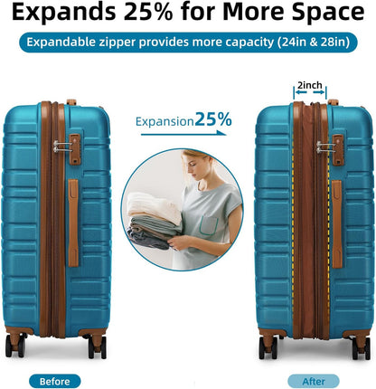 6-piece luggage set, expandable hardshell suitcase set with spinner wheels, lightweight rolling luggage set