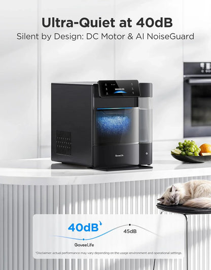 GoveeLife Smart Nugget Ice Maker Pro, 60lbs Daily, 6-Minute First Ice, 40dB Ultra-Quiet with AI NoiseGuard, App & Voice Control, Self-Clean, 3.5lbs Basket & Dual Water Tanks, for Home Kitchen, Party