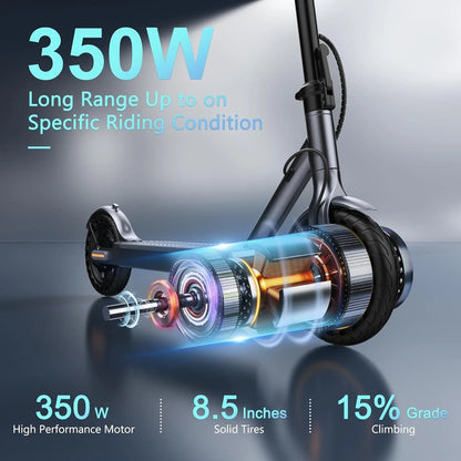 Electric Scooter, 350W/500W Powerful Motor, 8.5"/10" Solid Tires, 19/22Mph, 28/21/12 Miles Range,Dual Braking